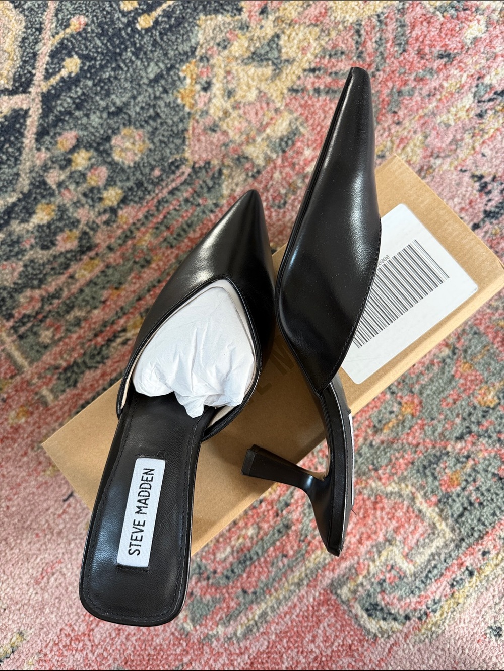 Steve Madden Black Pointed Toe Slip-On Kitten Heel Mules